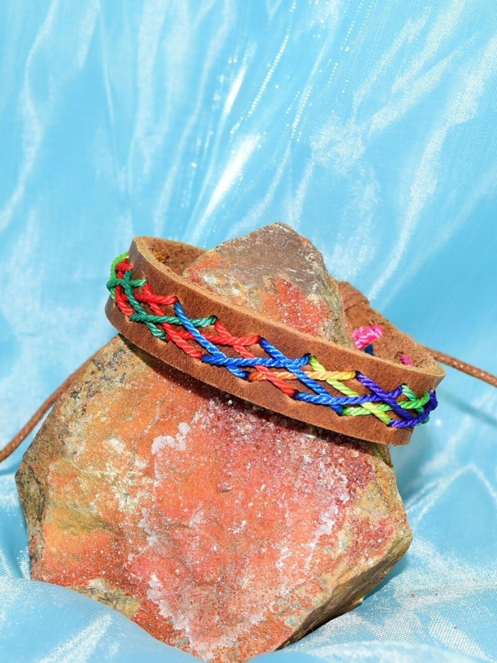 Caz Punch Cross Stitch Leather Bracelet Red Blue Green Brown Womens Gift Boxed